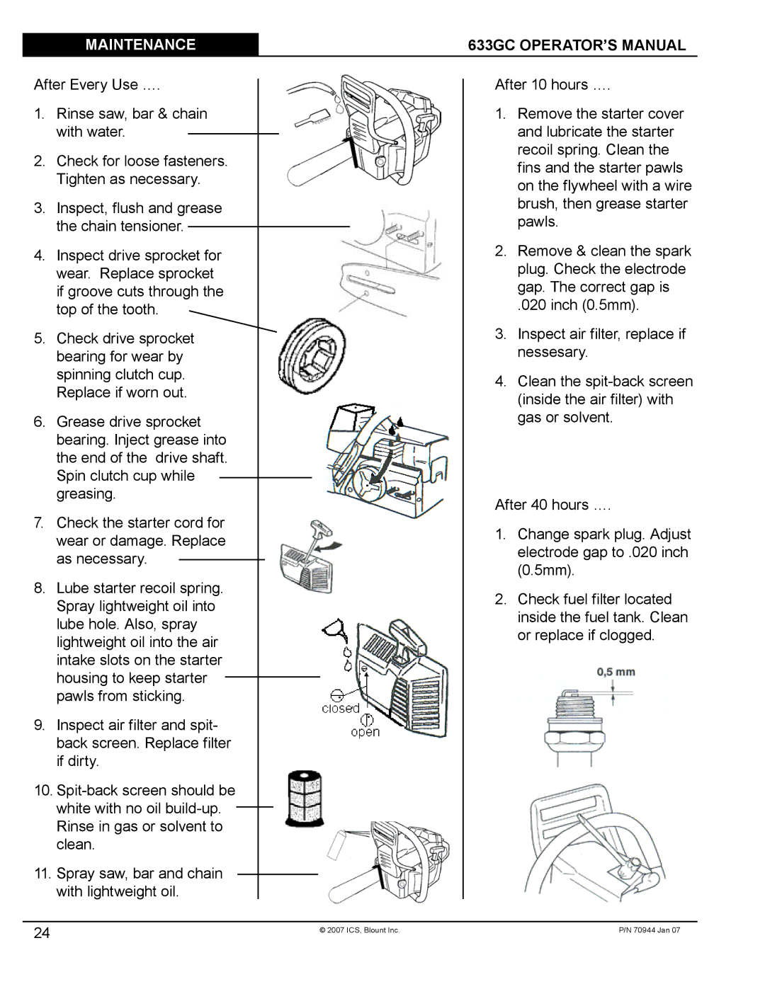 Blount manual Maintenance 633GC OPERATOR’S Manual 