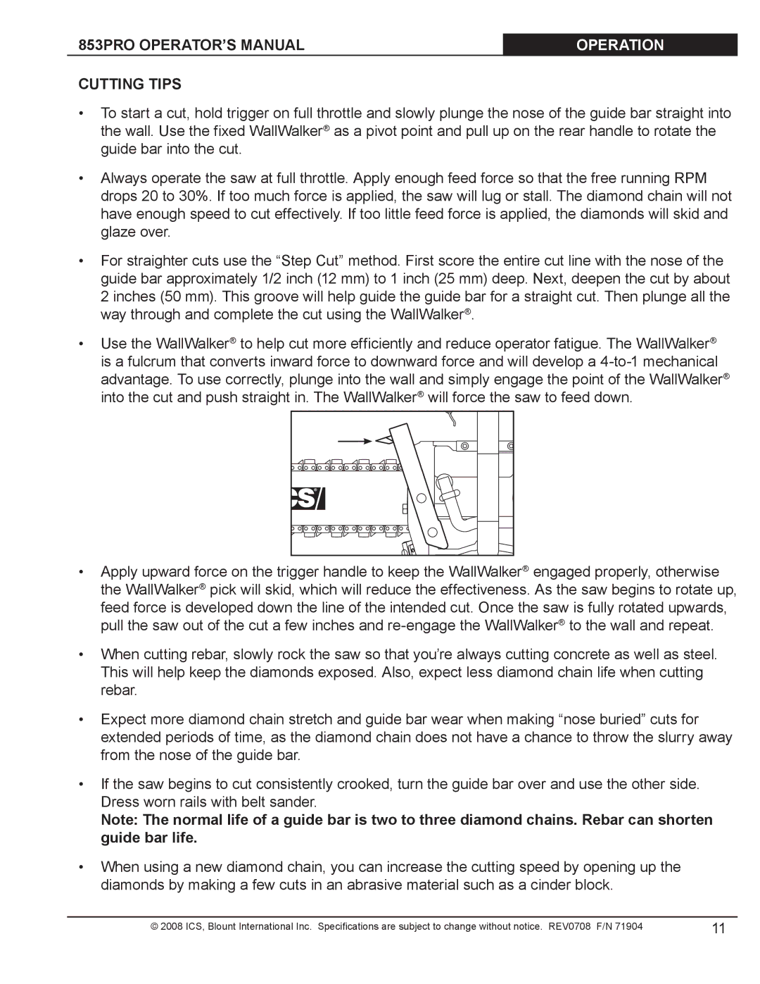 Blount 853PRO manual Operation, Cutting Tips 