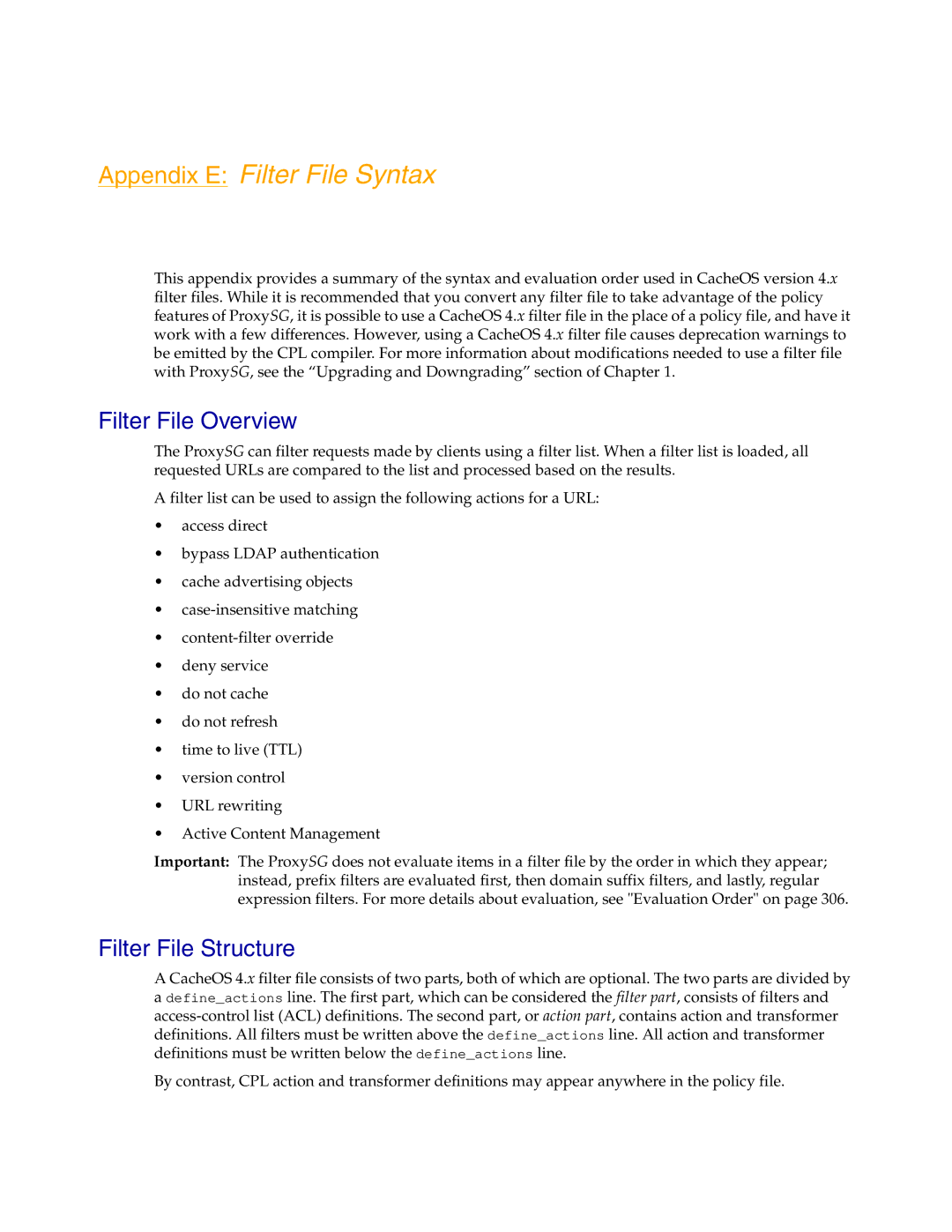 Blue Coat Systems Proxy SG manual Filter File Overview, Filter File Structure 