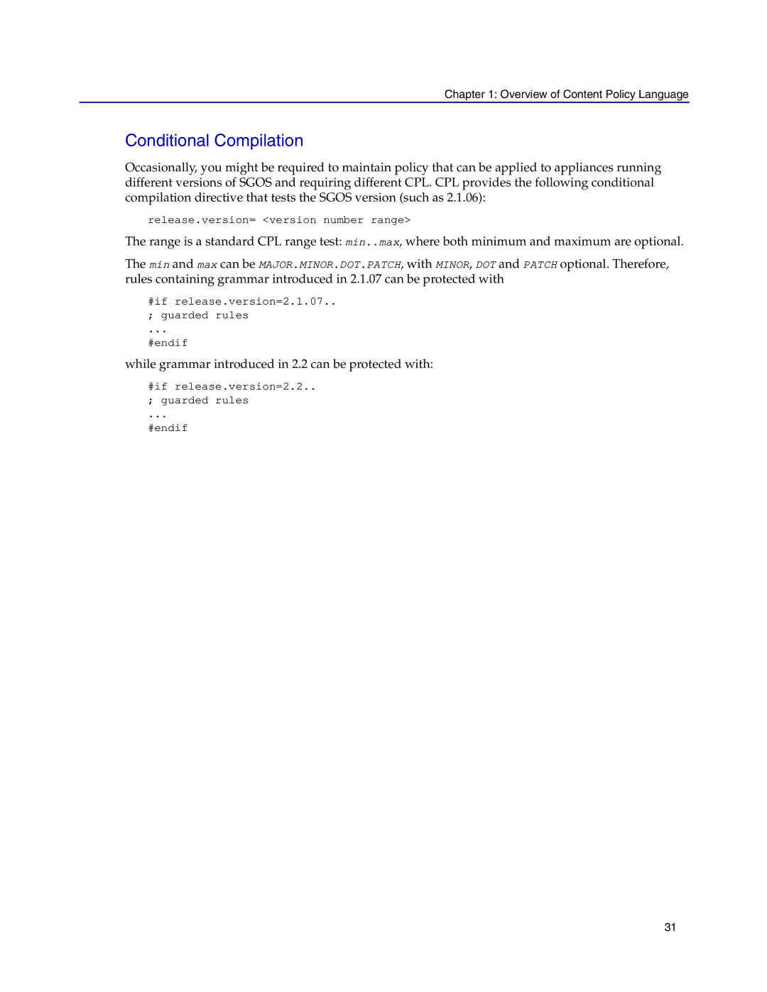 Blue Coat Systems Proxy SG manual Conditional Compilation 