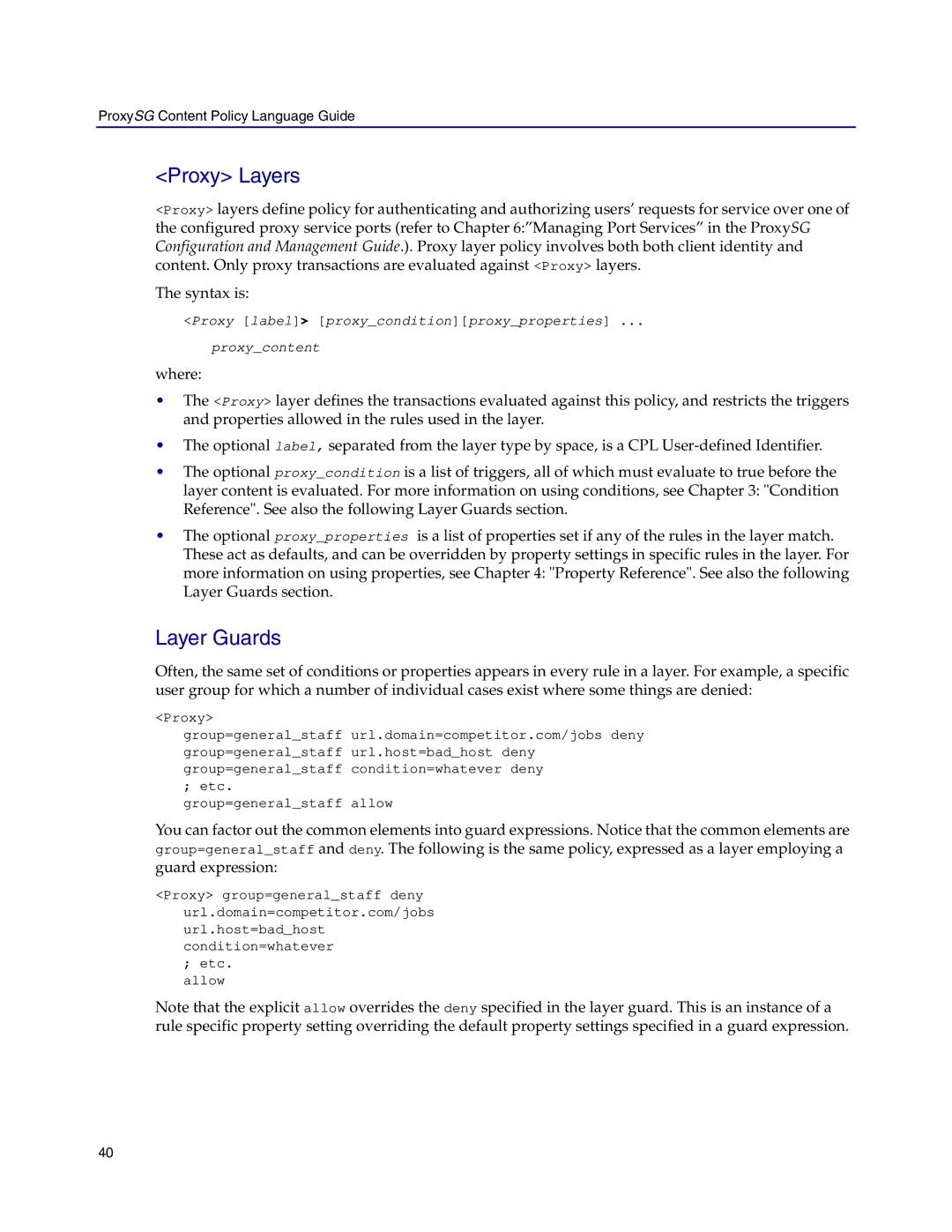 Blue Coat Systems Proxy SG manual Proxy Layers, Layer Guards 