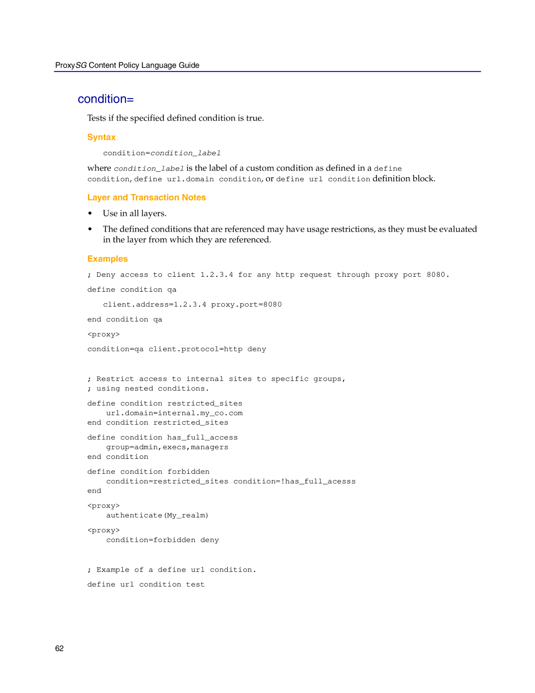 Blue Coat Systems Proxy SG manual Condition=conditionlabel 