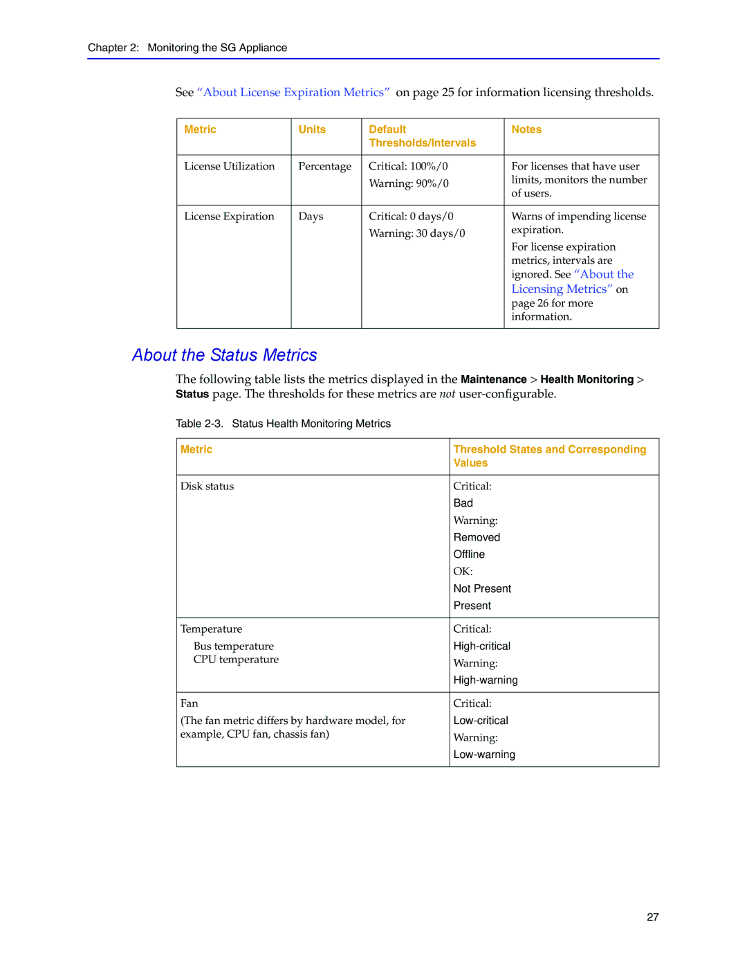 Blue Coat Systems Blue Coat Systems SG Appliance, SGOS Version 5.2.2 manual About the Status Metrics 