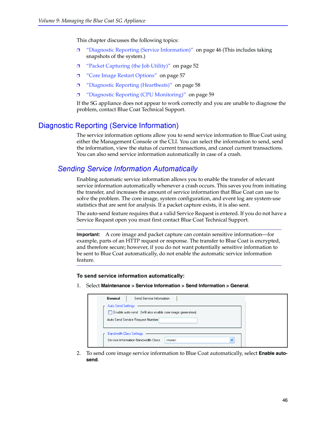 Blue Coat Systems SGOS Version 5.2.2 Diagnostic Reporting Service Information, Sending Service Information Automatically 