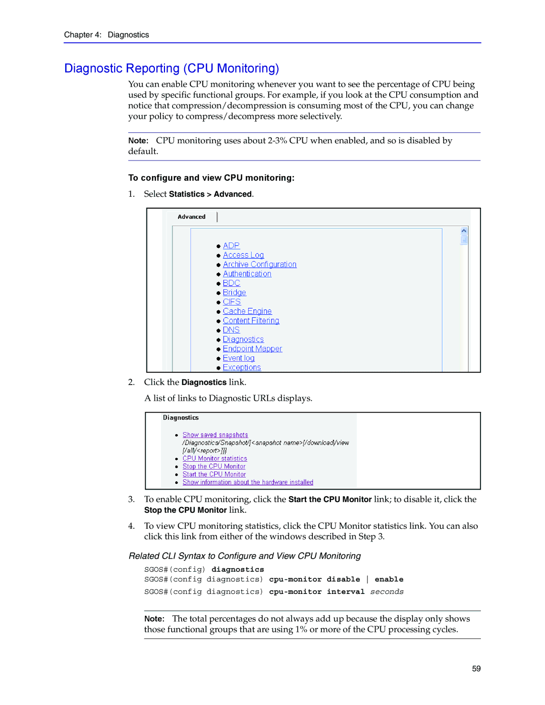 Blue Coat Systems Blue Coat Systems SG Appliance Diagnostic Reporting CPU Monitoring, To configure and view CPU monitoring 