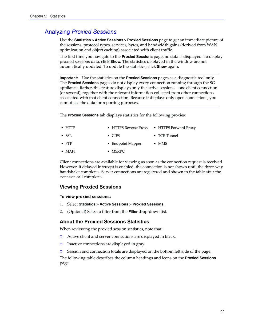 Blue Coat Systems Blue Coat Systems SG Appliance, SGOS Version 5.2.2 Analyzing Proxied Sessions, Viewing Proxied Sessions 