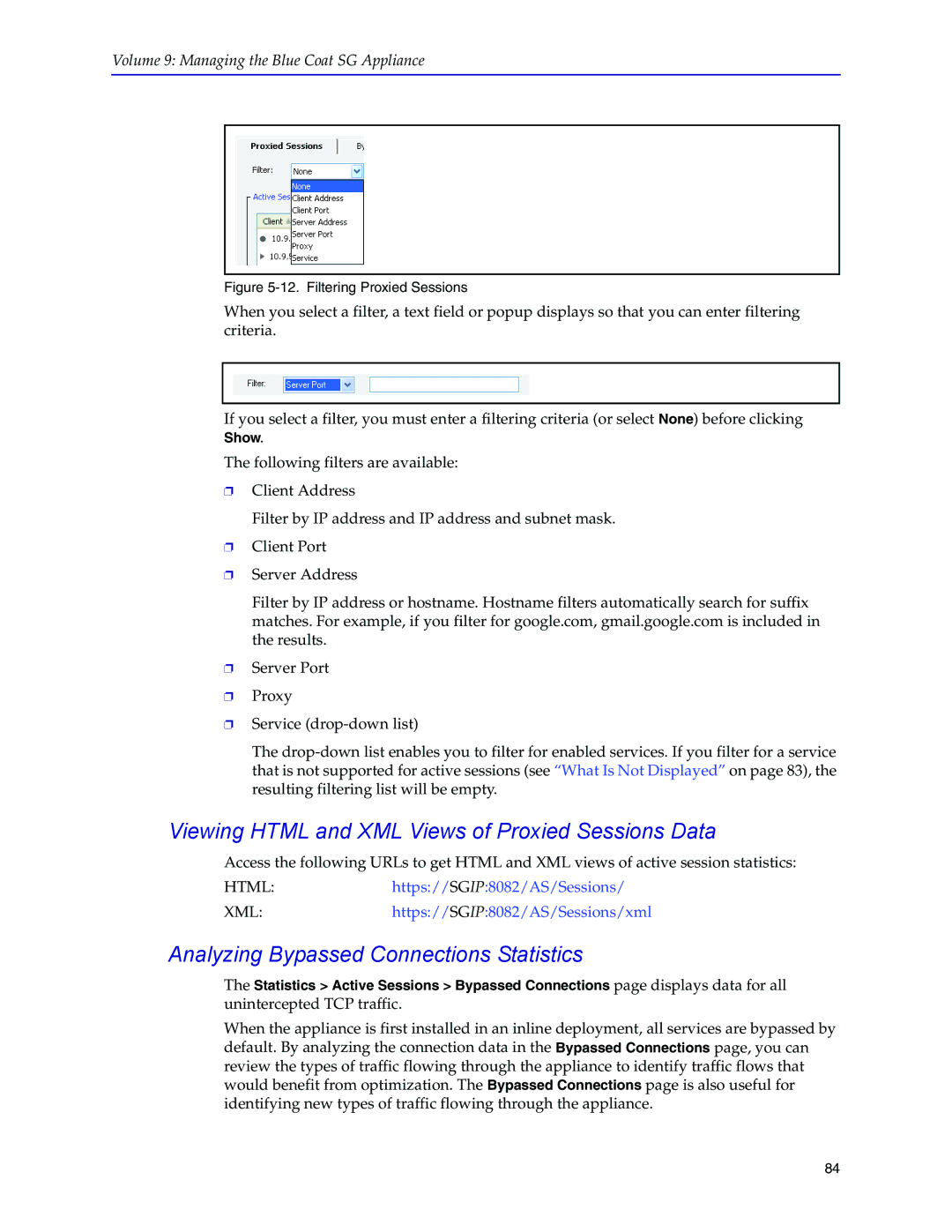 Blue Coat Systems SGOS Version 5.2.2, Blue Coat Systems SG Appliance Viewing Html and XML Views of Proxied Sessions Data 