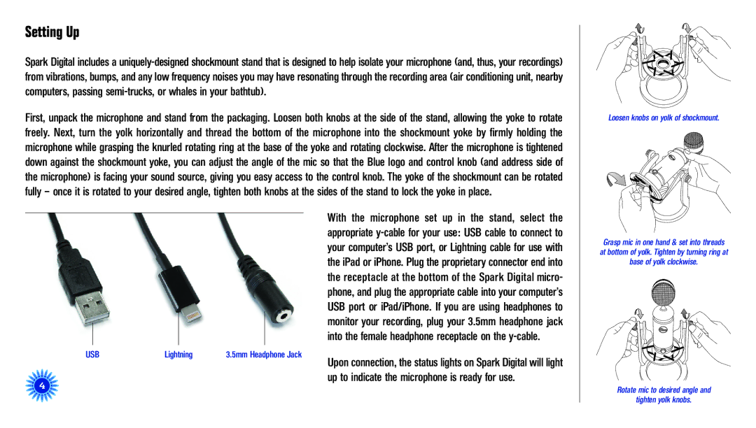 Blue Microphones 830 manual Setting Up, Usb 