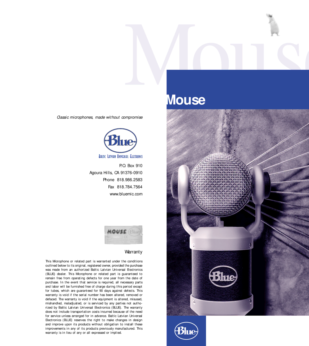 Blue Microphones Mouse warranty Classic microphones, made without compromise 