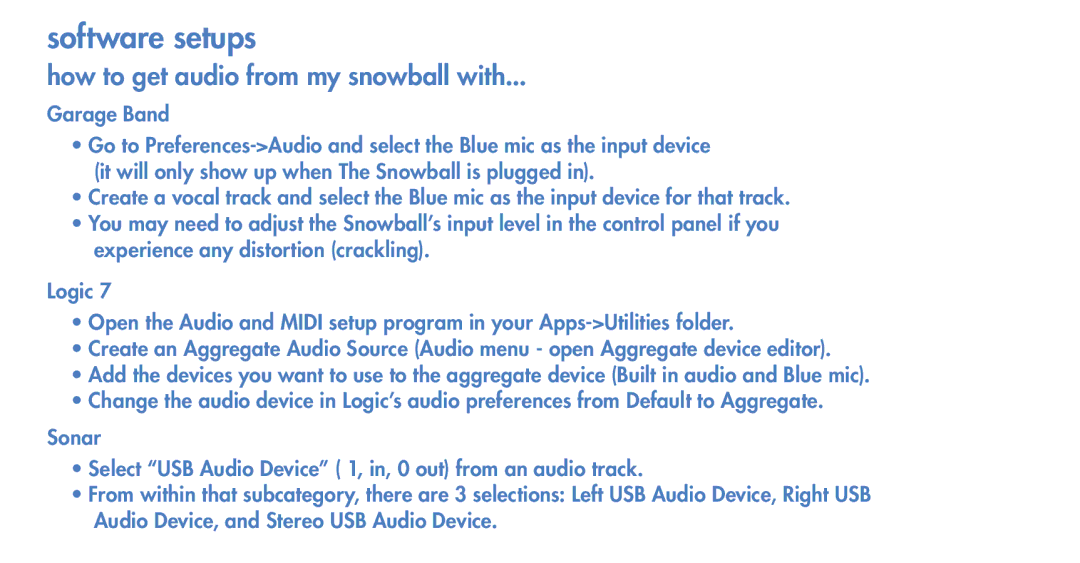 Blue Microphones SNOWBALL manual Software setups 