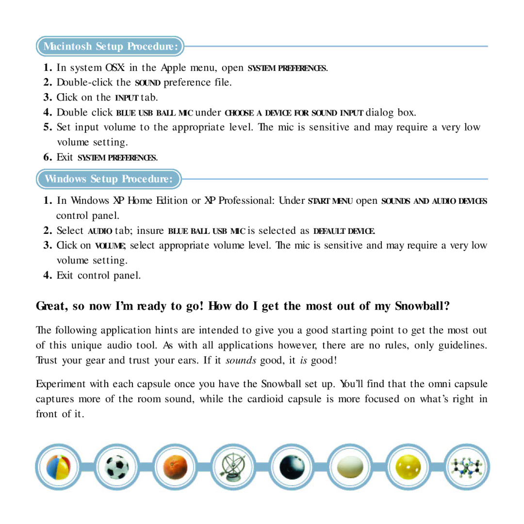 Blue Microphones The Snowball manual Macintosh Setup Procedure 