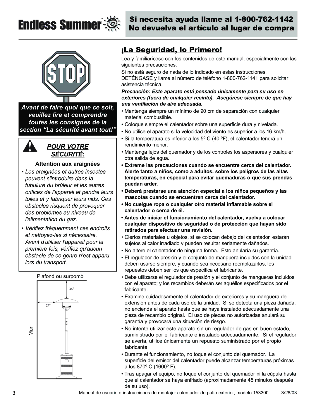 Blue Rhino 153300 owner manual ¡La Seguridad, lo Primero, Pour Votre Sécurité 