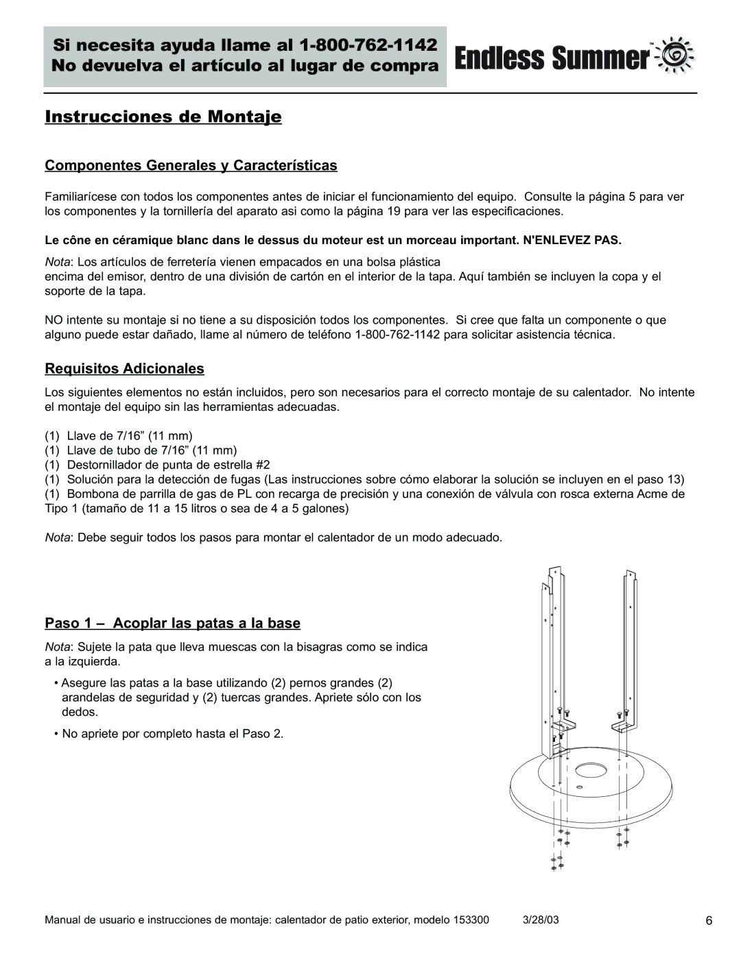 Blue Rhino 153300 Componentes Generales y Características, Requisitos Adicionales, Paso 1 Acoplar las patas a la base 