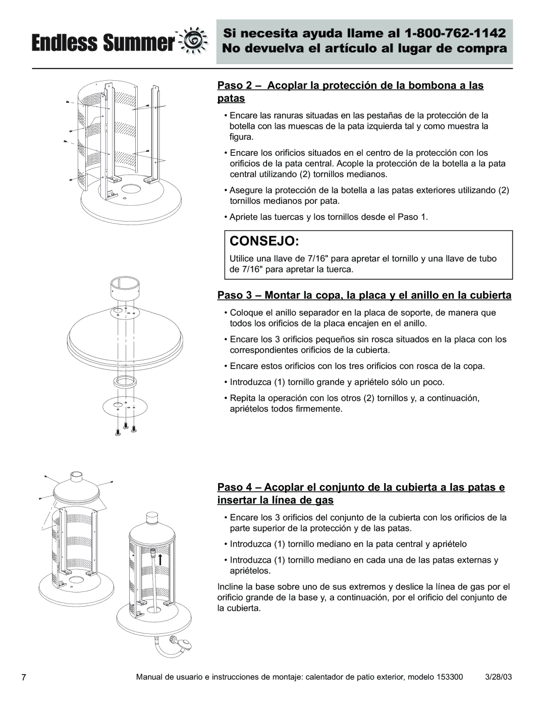 Blue Rhino 153300 owner manual Paso 2 Acoplar la protección de la bombona a las patas 