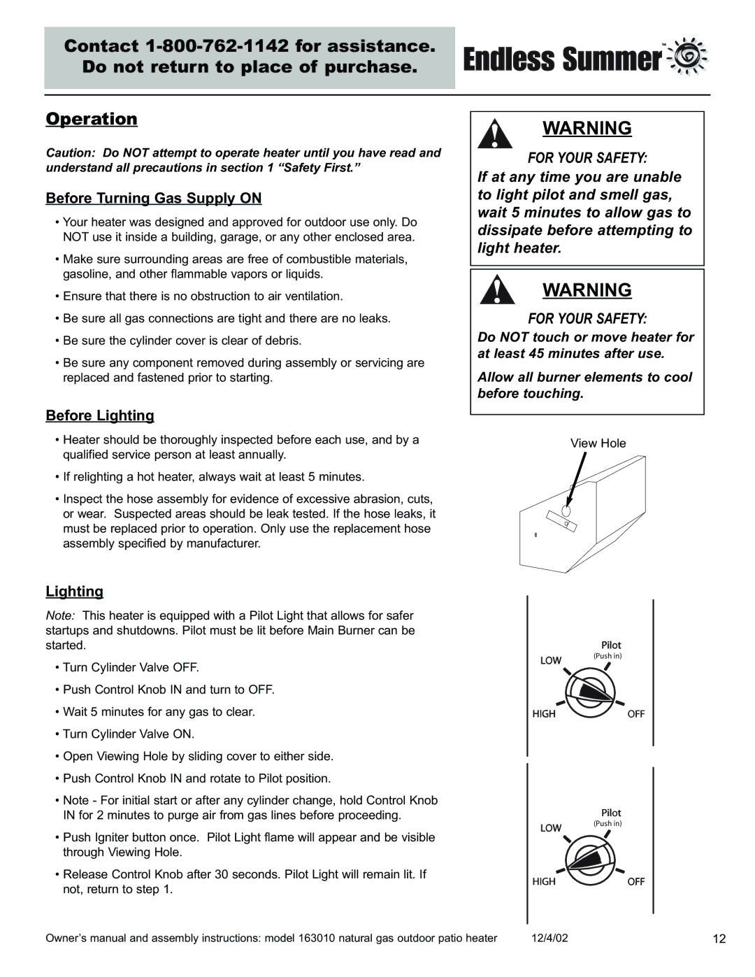 Blue Rhino 163010 owner manual Before Turning Gas Supply on, Before Lighting 