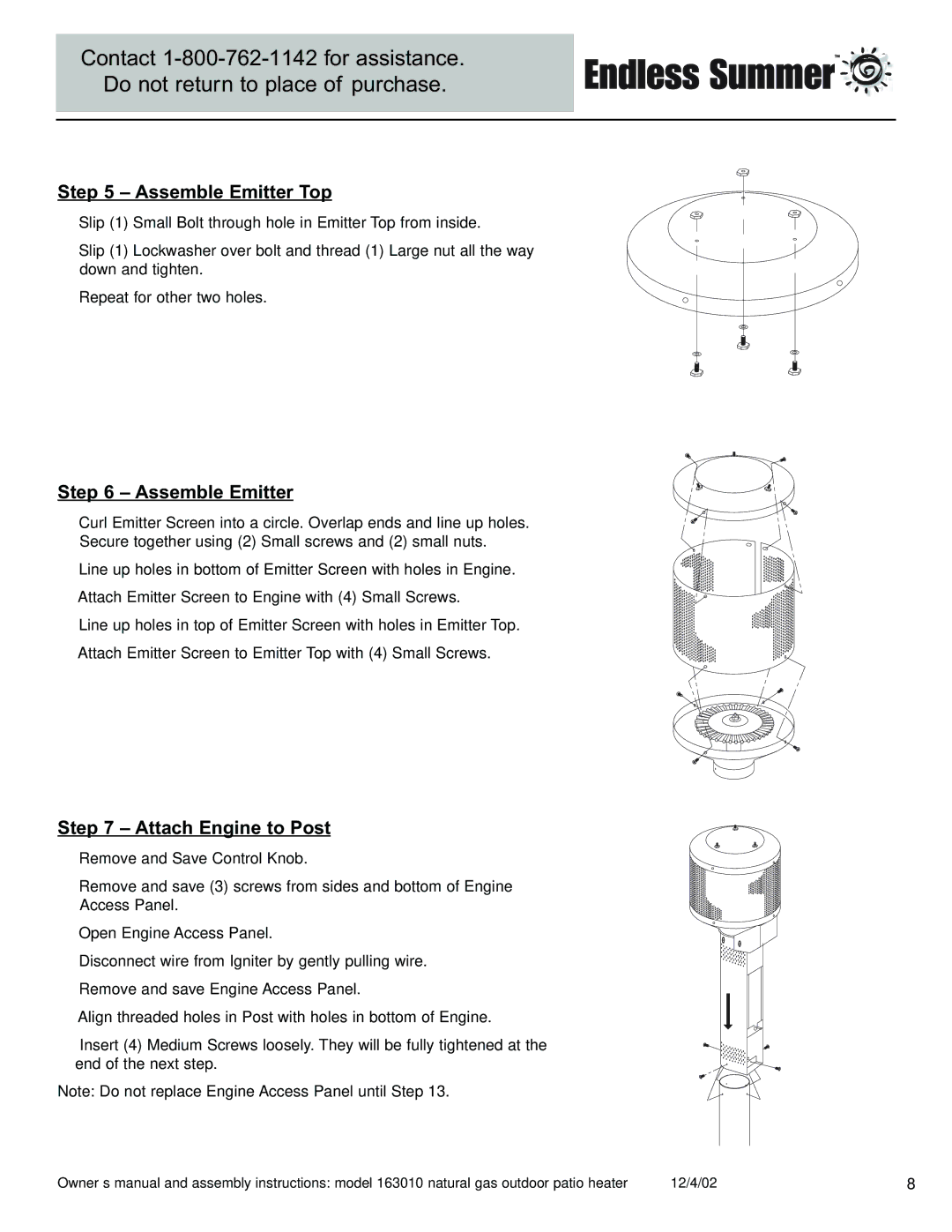 Blue Rhino 163010 owner manual Assemble Emitter Top, Attach Engine to Post 