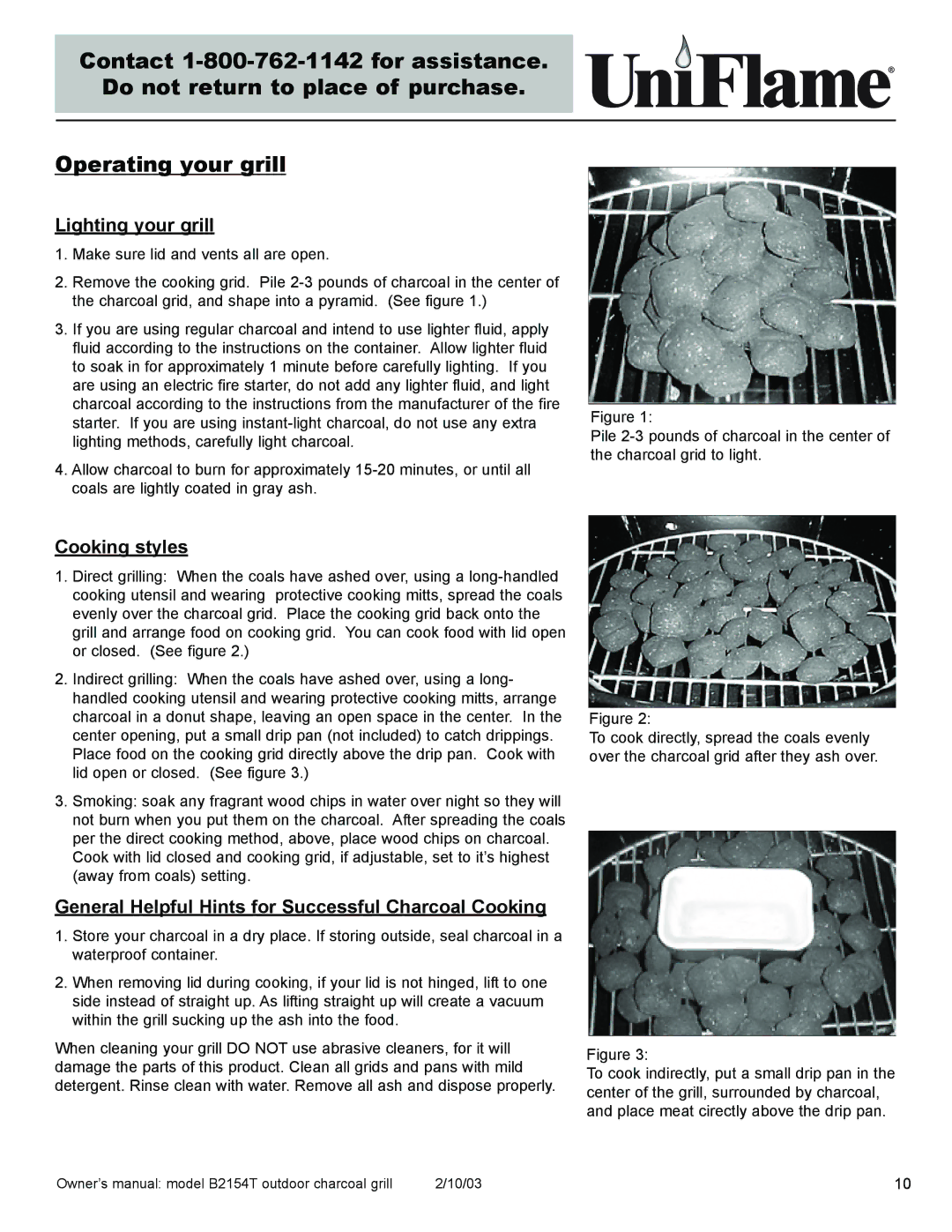 Blue Rhino B2154T owner manual Operating your grill, Lighting your grill, Cooking styles 