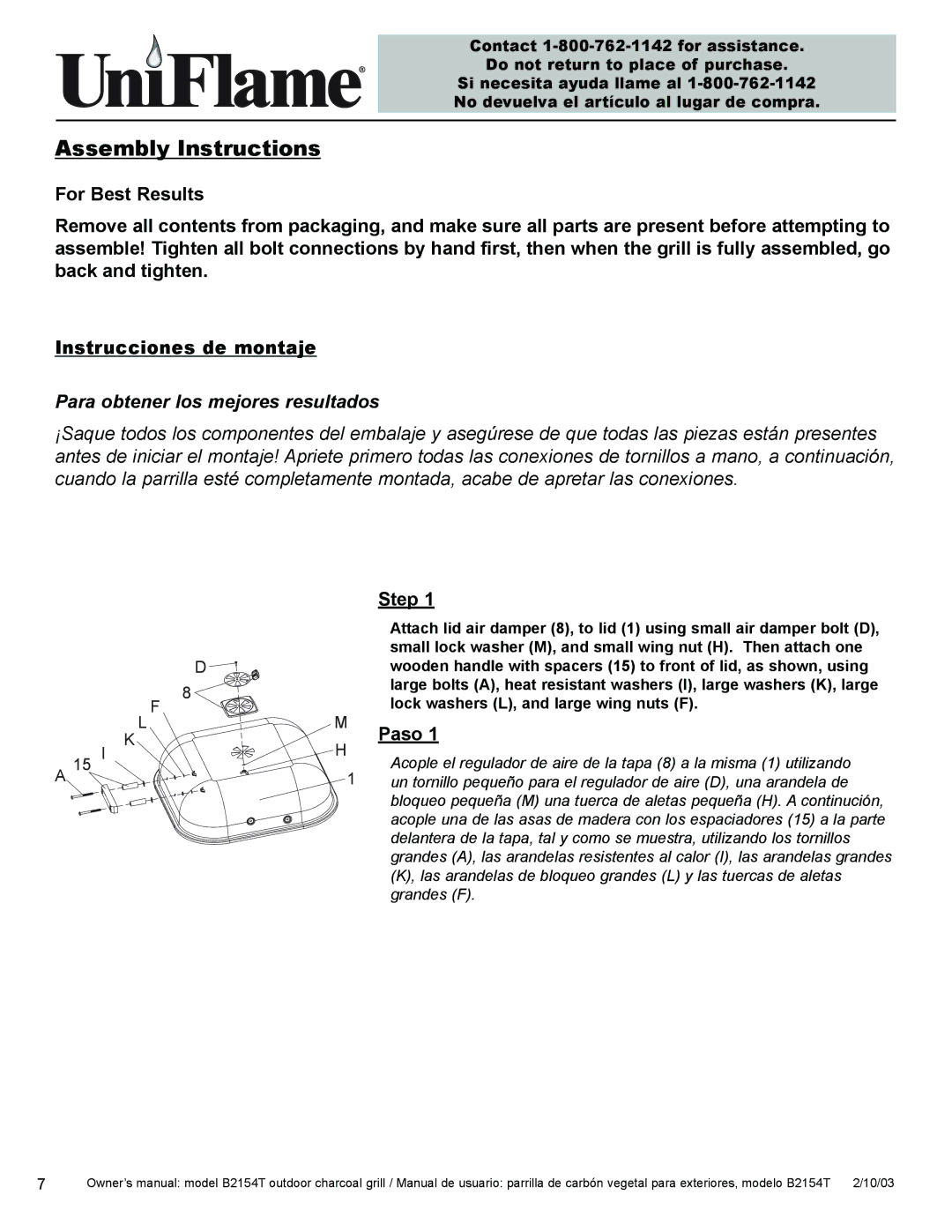 Blue Rhino B2154T owner manual Assembly Instructions, Step, Paso 