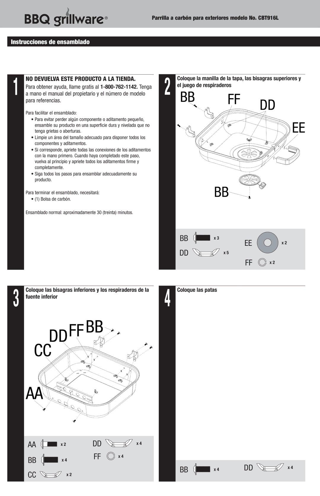 Blue Rhino CBT916L owner manual Instrucciones de ensamblado, Fuente inferior, El juego de respiraderos, Coloque las patas 