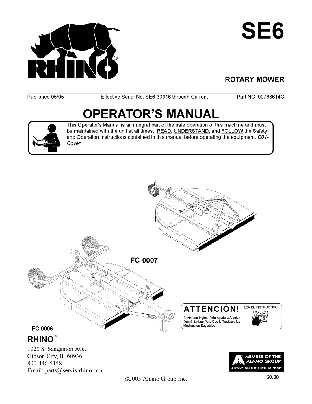 Blue Rhino FC-0007 manual SE6, Rotary Mower 