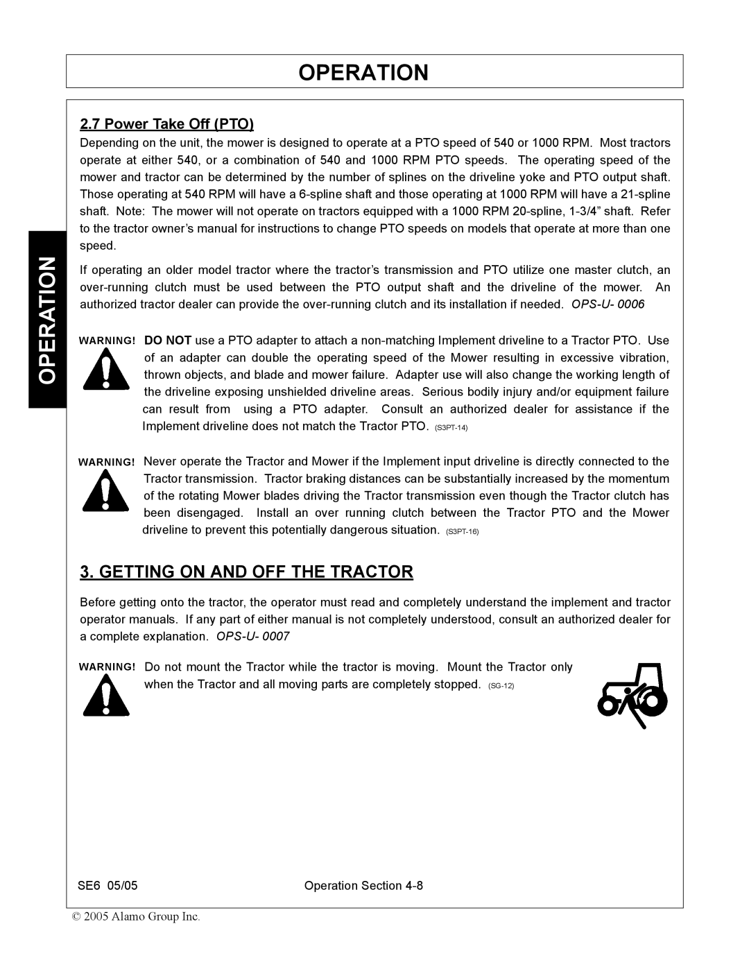 Blue Rhino FC-0007 manual Getting on and OFF the Tractor, Power Take Off PTO 