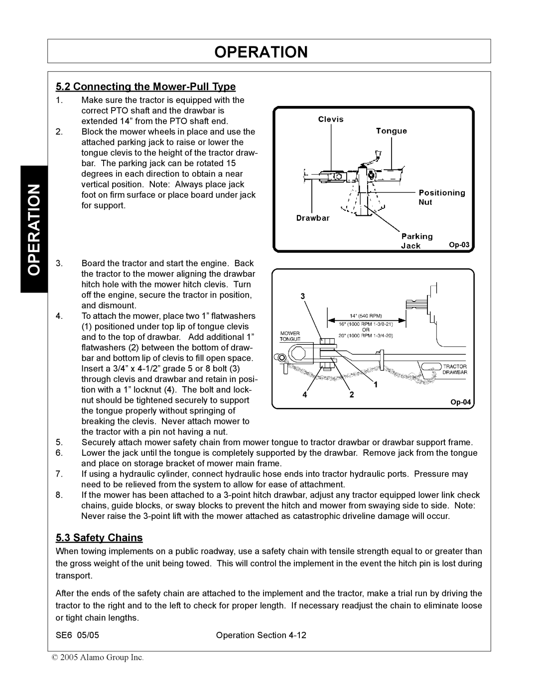 Blue Rhino FC-0007 manual Connecting the Mower-Pull Type, Safety Chains 