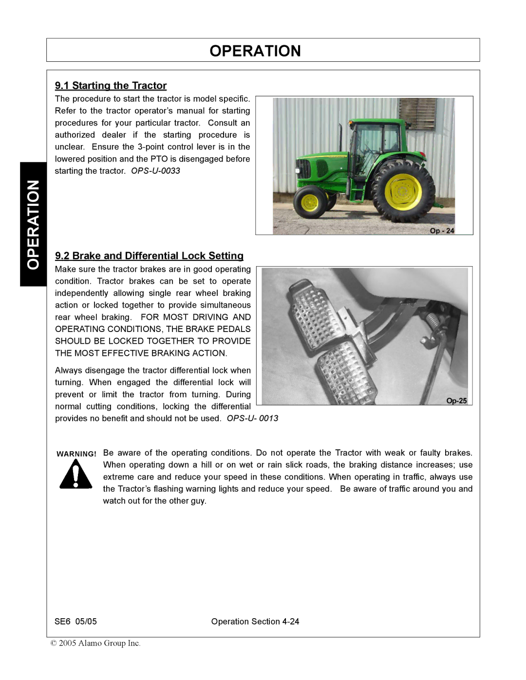 Blue Rhino FC-0007 manual Starting the Tractor, Brake and Differential Lock Setting 