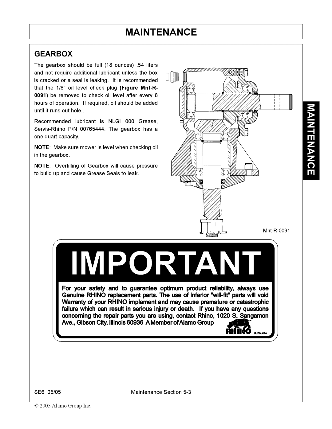 Blue Rhino FC-0007 manual Gearbox 