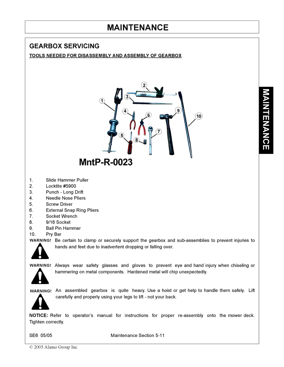 Blue Rhino FC-0007 manual Gearbox Servicing, Tools Needed for Disassembly and Assembly of Gearbox 