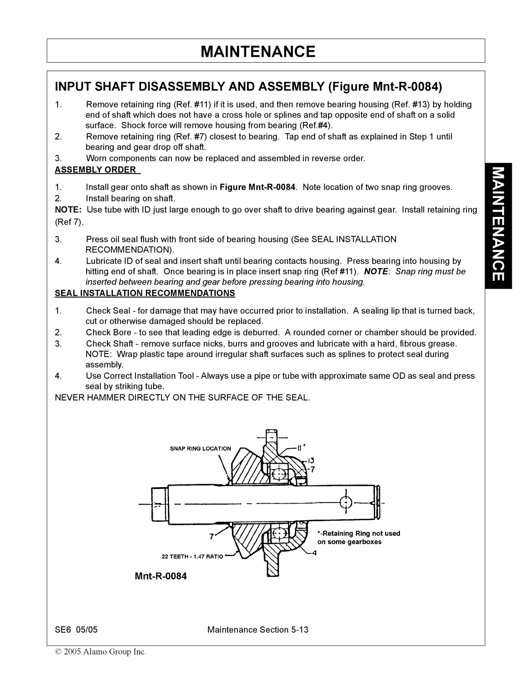 Blue Rhino FC-0007 manual Input Shaft Disassembly and Assembly Figure Mnt-R-0084, Assembly Order 