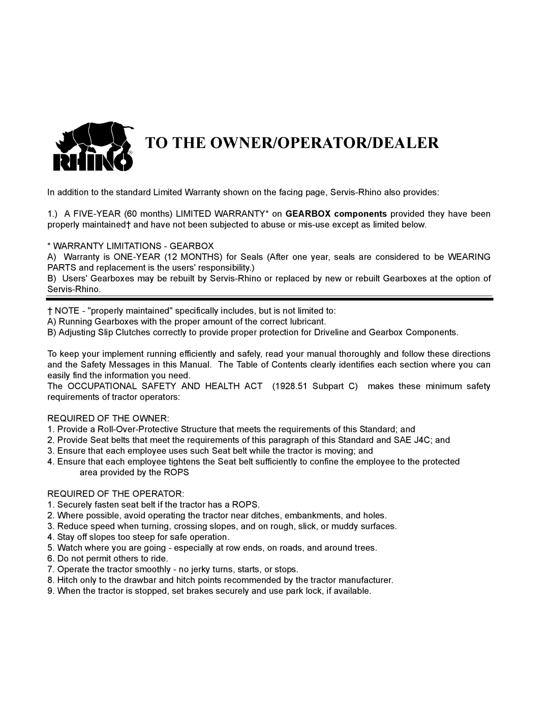 Blue Rhino FC-0007 manual To the OWNER/OPERATOR/DEALER 