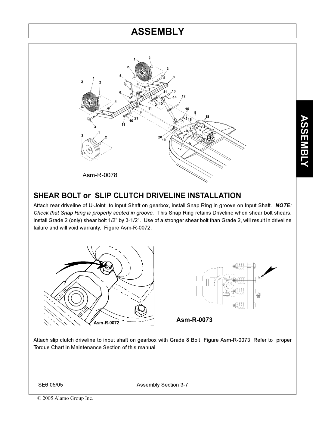 Blue Rhino FC-0007 manual Shear Bolt or Slip Clutch Driveline Installation 