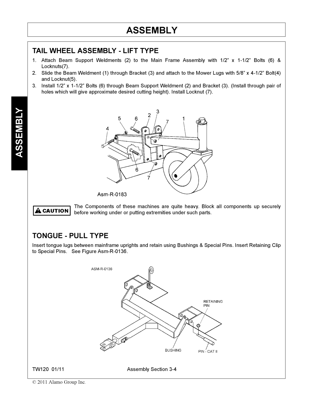 Blue Rhino FC-0024, FC-0025 manual Tail Wheel Assembly Lift Type, Tongue Pull Type 