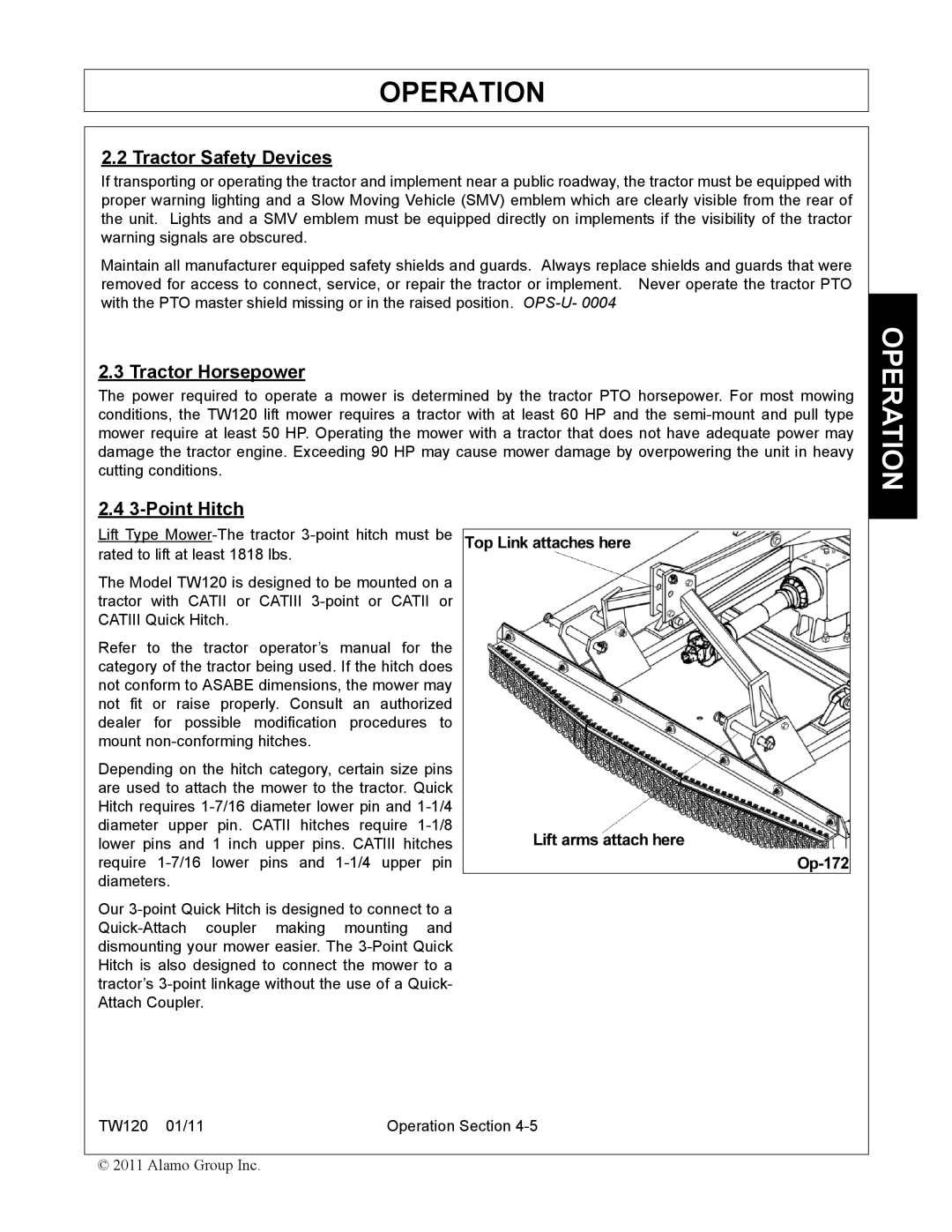 Blue Rhino FC-0025, FC-0024 manual Tractor Safety Devices, Tractor Horsepower, Point Hitch 