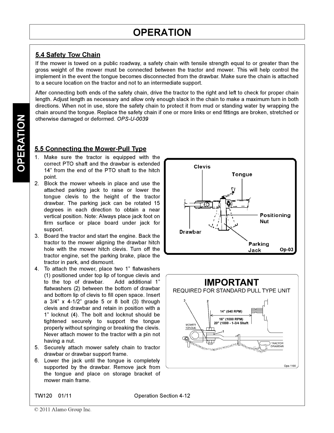 Blue Rhino FC-0024, FC-0025 manual Safety Tow Chain, Connecting the Mower-Pull Type 