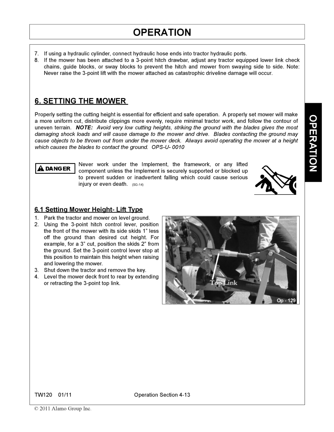 Blue Rhino FC-0025, FC-0024 manual Setting the Mower, Setting Mower Height- Lift Type 