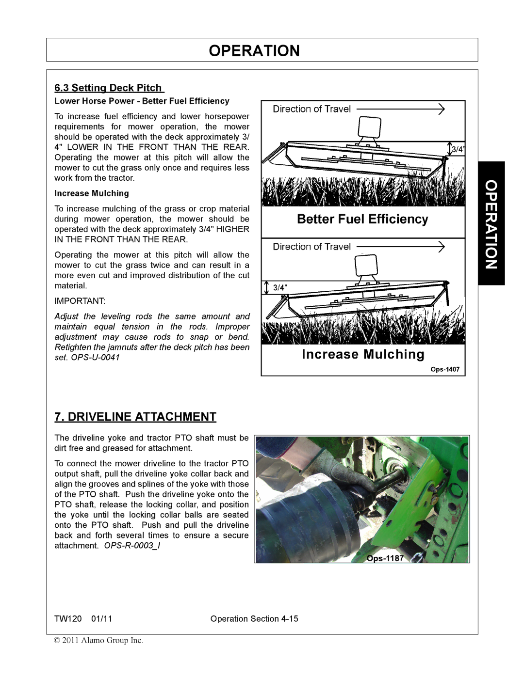 Blue Rhino FC-0025, FC-0024 manual Setting Deck Pitch, Lower Horse Power Better Fuel Efficiency, Increase Mulching 