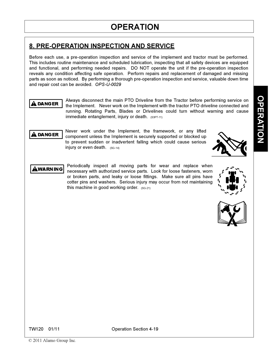 Blue Rhino FC-0025, FC-0024 manual PRE-OPERATION Inspection and Service 