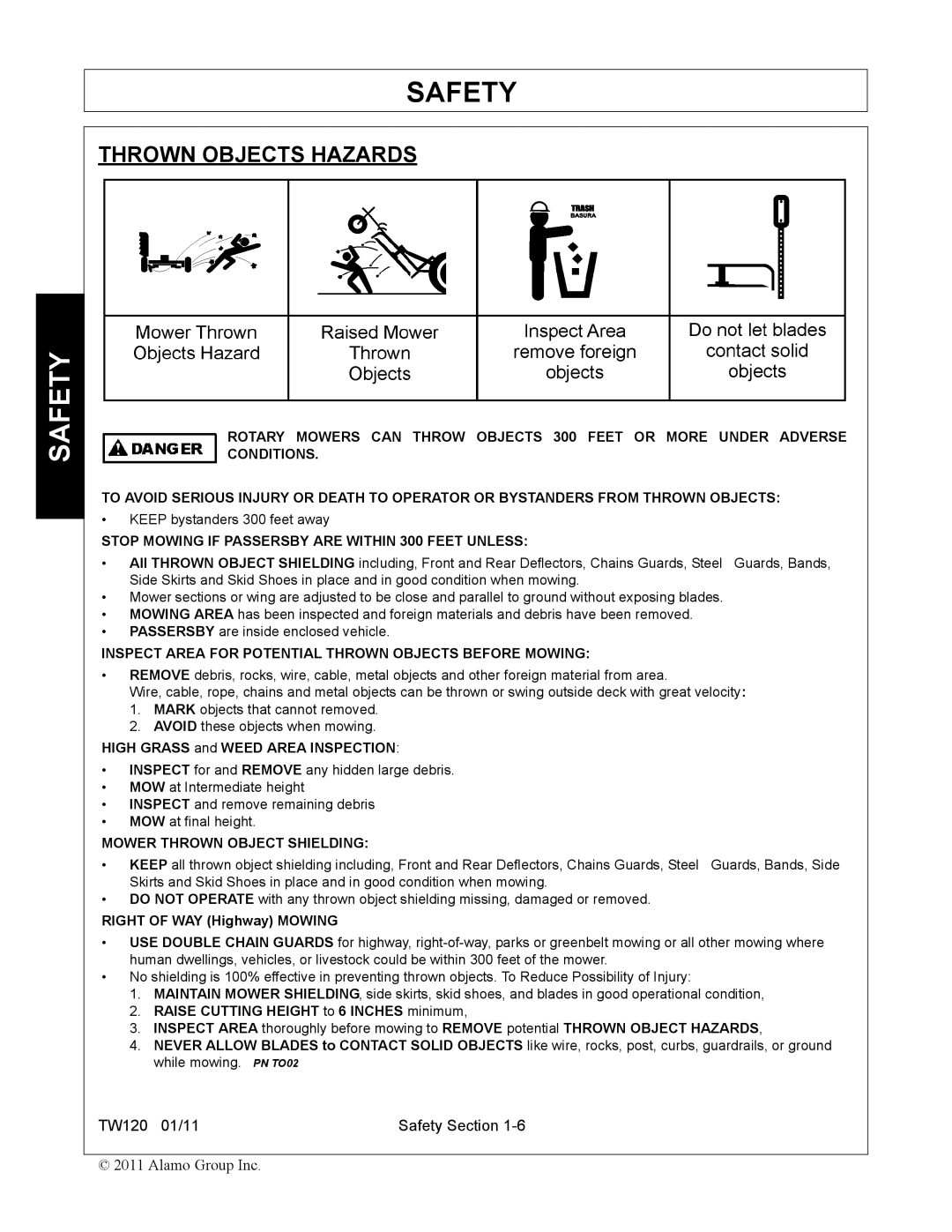 Blue Rhino FC-0024, FC-0025 manual Thrown Objects Hazards, Stop Mowing if Passersby are Within 300 Feet Unless 