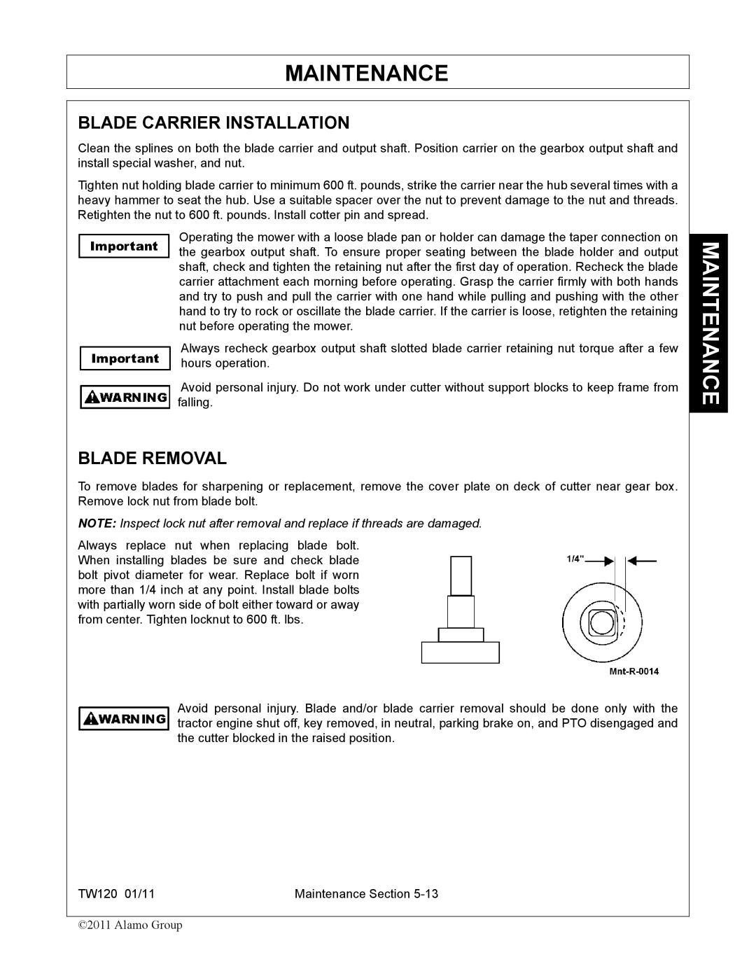 Blue Rhino FC-0025, FC-0024 manual Blade Carrier Installation, Blade Removal 