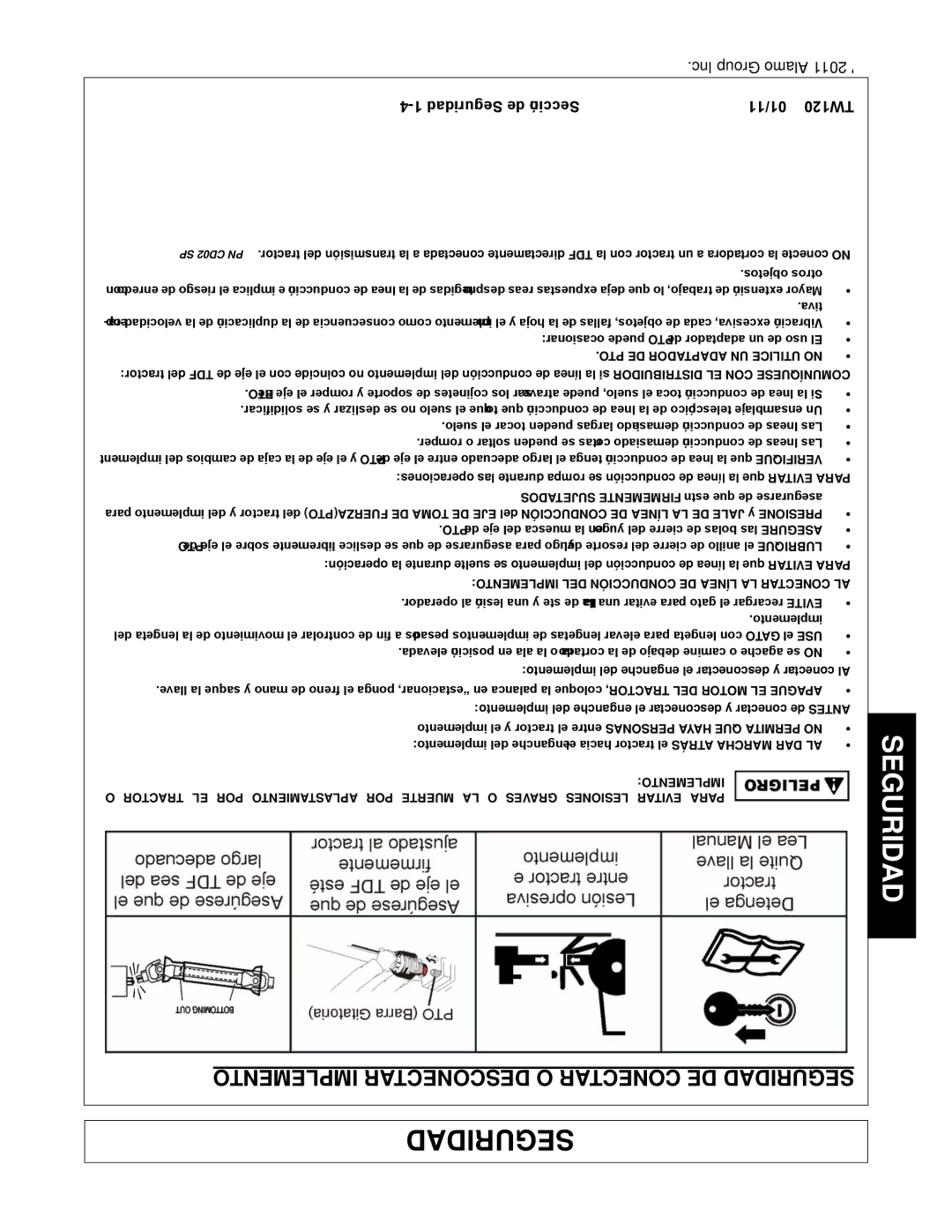 Blue Rhino FC-0025, FC-0024 manual Implemento Desconectar O Conectar DE Seguridad, PTO DE Adaptador UN Utilice no 