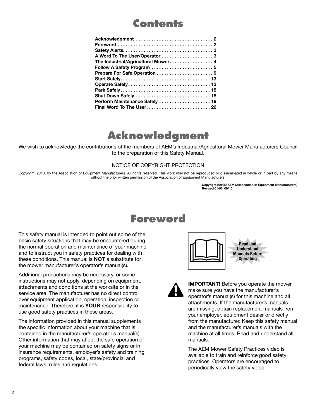 Blue Rhino FC-0024, FC-0025 manual Contents, Acknowledgment, Foreword 