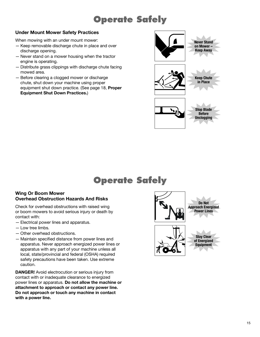 Blue Rhino FC-0025, FC-0024 Under Mount Mower Safety Practices, Wing Or Boom Mower Overhead Obstruction Hazards And Risks 