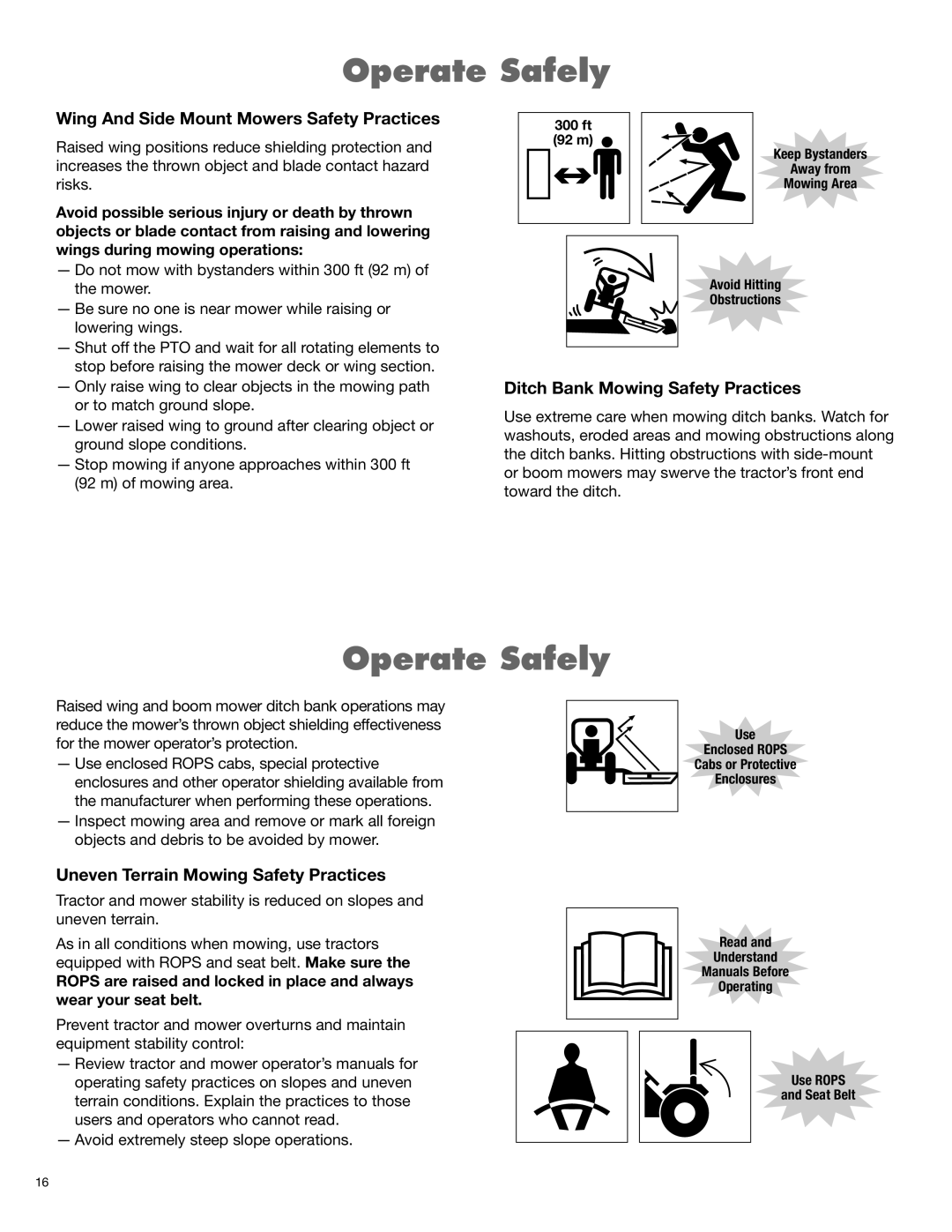 Blue Rhino FC-0024, FC-0025 manual Wing And Side Mount Mowers Safety Practices, Ditch Bank Mowing Safety Practices 