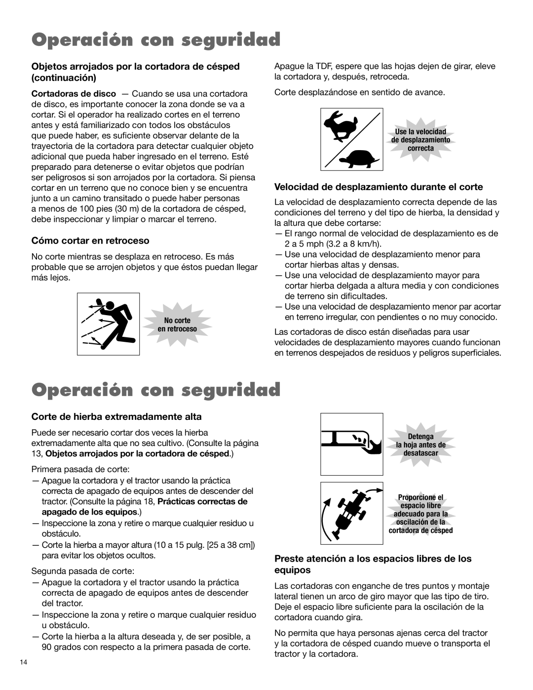 Blue Rhino FC-0024, FC-0025 manual Objetos arrojados por la cortadora de césped continuación, Cómo cortar en retroceso 