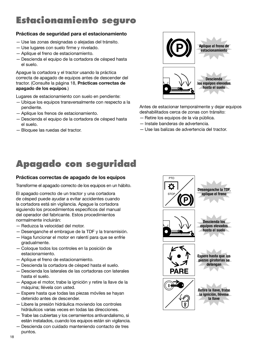 Blue Rhino FC-0024, FC-0025 Estacionamiento seguro, Apagado con seguridad, Prácticas de seguridad para el estacionamiento 