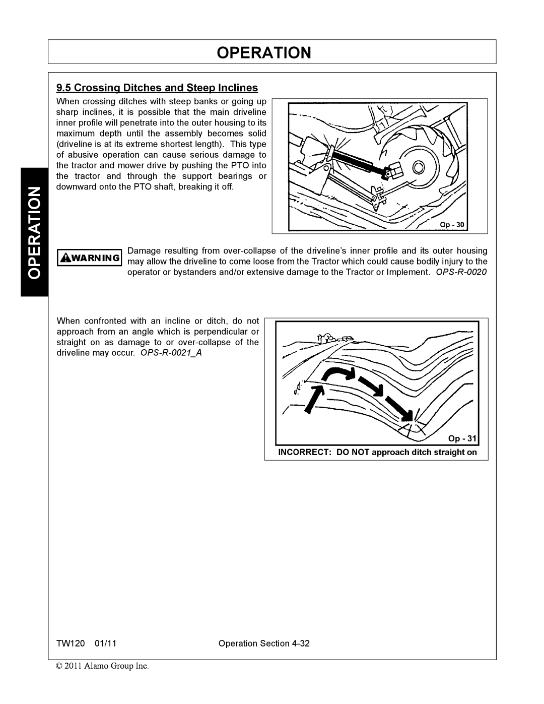 Blue Rhino FC-0024, FC-0025 manual Operation, Crossing Ditches and Steep Inclines 