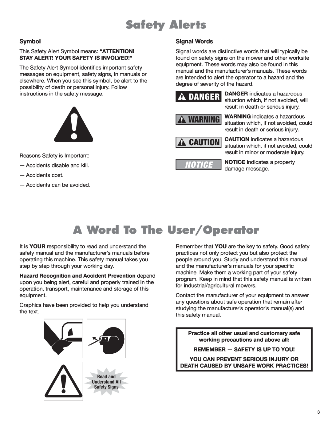 Blue Rhino FC-0025, FC-0024 manual Safety Alerts, A Word To The User/Operator, Notice, Symbol, Signal Words 
