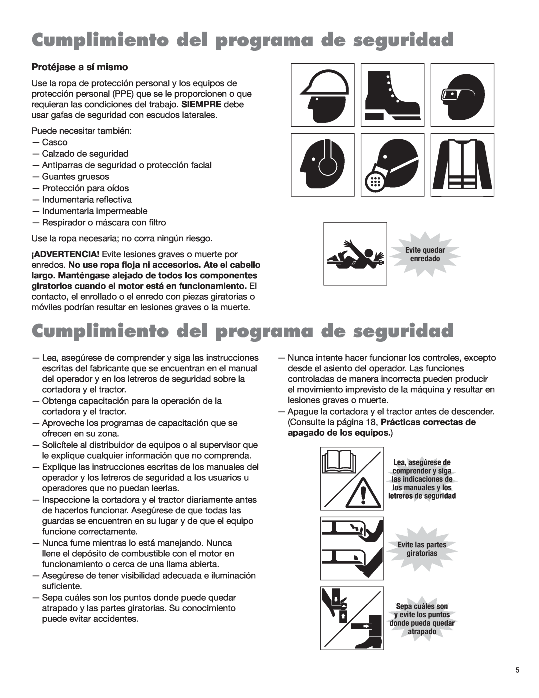Blue Rhino FC-0025, FC-0024 manual Cumplimiento del programa de seguridad, Protéjase a sí mismo 
