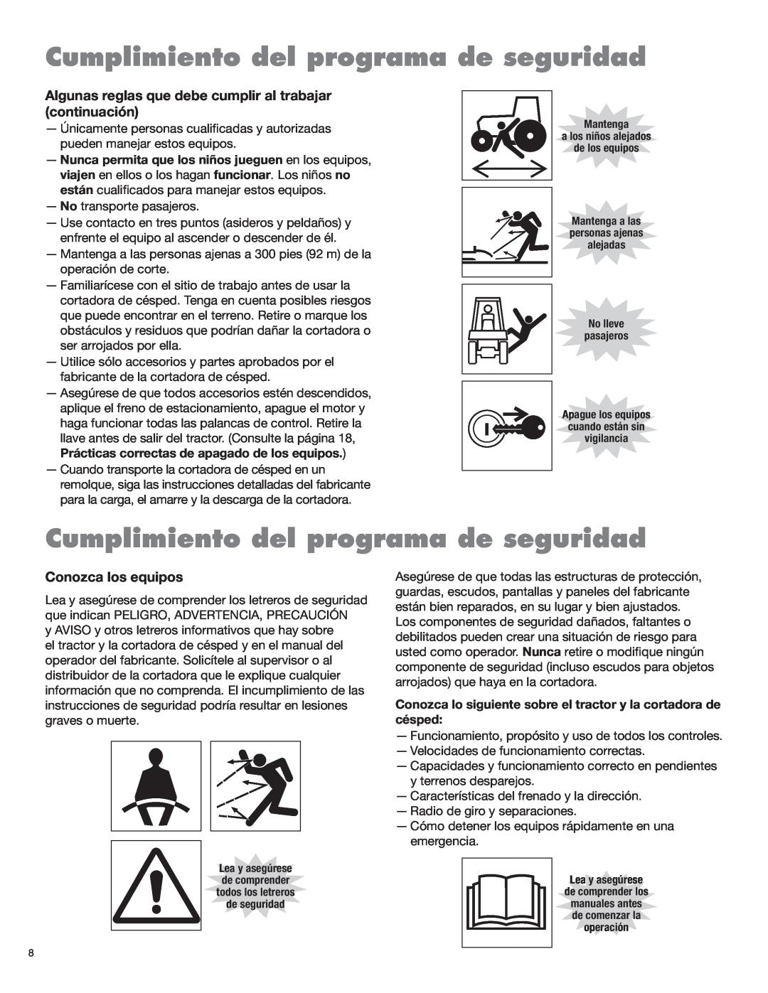 Blue Rhino FC-0024, FC-0025 manual Cumplimiento del programa de seguridad, Conozca los equipos 